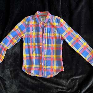 Mini Boden Kids Colorful Rainbow Plaid Button Down Shirt Size 9-10Y